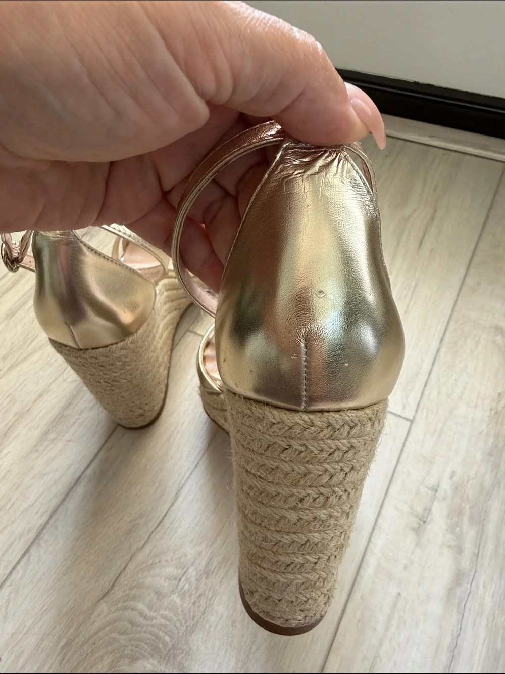 Mango | Metallic Gold Wedge Sandals with Ankle Strap
